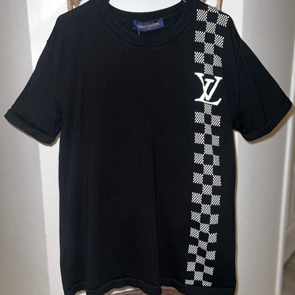 Rare Louis Vuitton Damier Stripe Jacquard Black T-Shirt